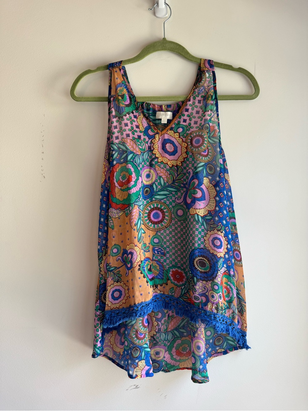 Umgee Multicolor Floral V-Neck Tank Top in Blue and Gold Tones